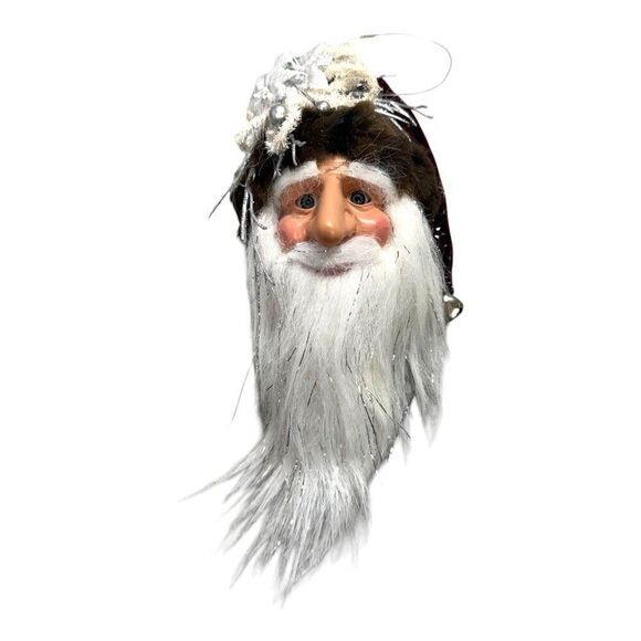 Set Of 3 Santa Claus Head Christmas Ornaments Vintage Long Beards & Festive Hats - Picture 4 of 16